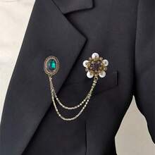 1pc-Vintage Elegant Double Layer Chain Flower Zinc Alloy Brooch Suitable For Women Wedding Banquet Party Wear Dress Suit Accessory - Ancient Gold - View 3