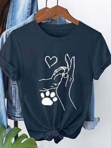 Camiseta de manga corta con estampado 8076 - Azul oscuro - Ver 1
