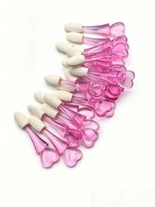 20pcs Heart-Shaped Creative Design Eyeshadow Brushes, Transparent Single-Head Eyeshadow Brushes, Heart-Shaped Handle Eyeshadow Brushes, Mini Makeup Eyeshadow Brushes, Essential Eye Makeup Tools - Pink - View 4