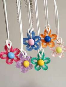 Korean Fashion Harajuku Vintage Cute Colorful Acrylic Flower Pendant Choker Necklace Neck Charm Women Y2K EMO Jewelry Accessories - Flowers - View 5