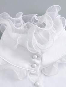 DA FEN QI MI MA 1 Pc Elegant White Ruffled High Neck Detachable Fake Collar, With Pearl Buttons, Versatile Decorative Neckline Accessory For Shirts And Sweaters - White - View 7