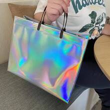 Personalized Rainbow Gradient Glitter Gift Bag, Customizable Name Text, Multi-Color Shiny, Suitable For Valentine's Day, Wedding, Birthday, Party, Durable Plastic Tote Bag With Name Tag - Multicolor - View 11