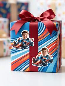 Pegatinas faciales personalizadas con tema de carreras, etiquetas de sellado con foto personalizada para decoración de regalos, decoración de pegatinas con diseño de carreras, decoración de fiesta de cumpleaños con tema de carreras, suministros para fiesta con tema de carreras, recuerdos de fiesta de feliz cumpleaños, regalos personalizados - Multicolor - Ver 4