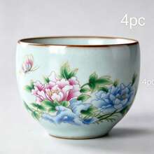 1/2/3/4/5 Pieces / Celadon Glaze / Ginkgo Leaf / Butterfly And Flower Pattern / Ru Kiln Cup / Crackle Glaze / Cultivatable / Personal Exclusive / Ceramic Tea Cup / Elegant Tea Accessory / 50ml / Delicate And Exquisite - Multicolor - View 7