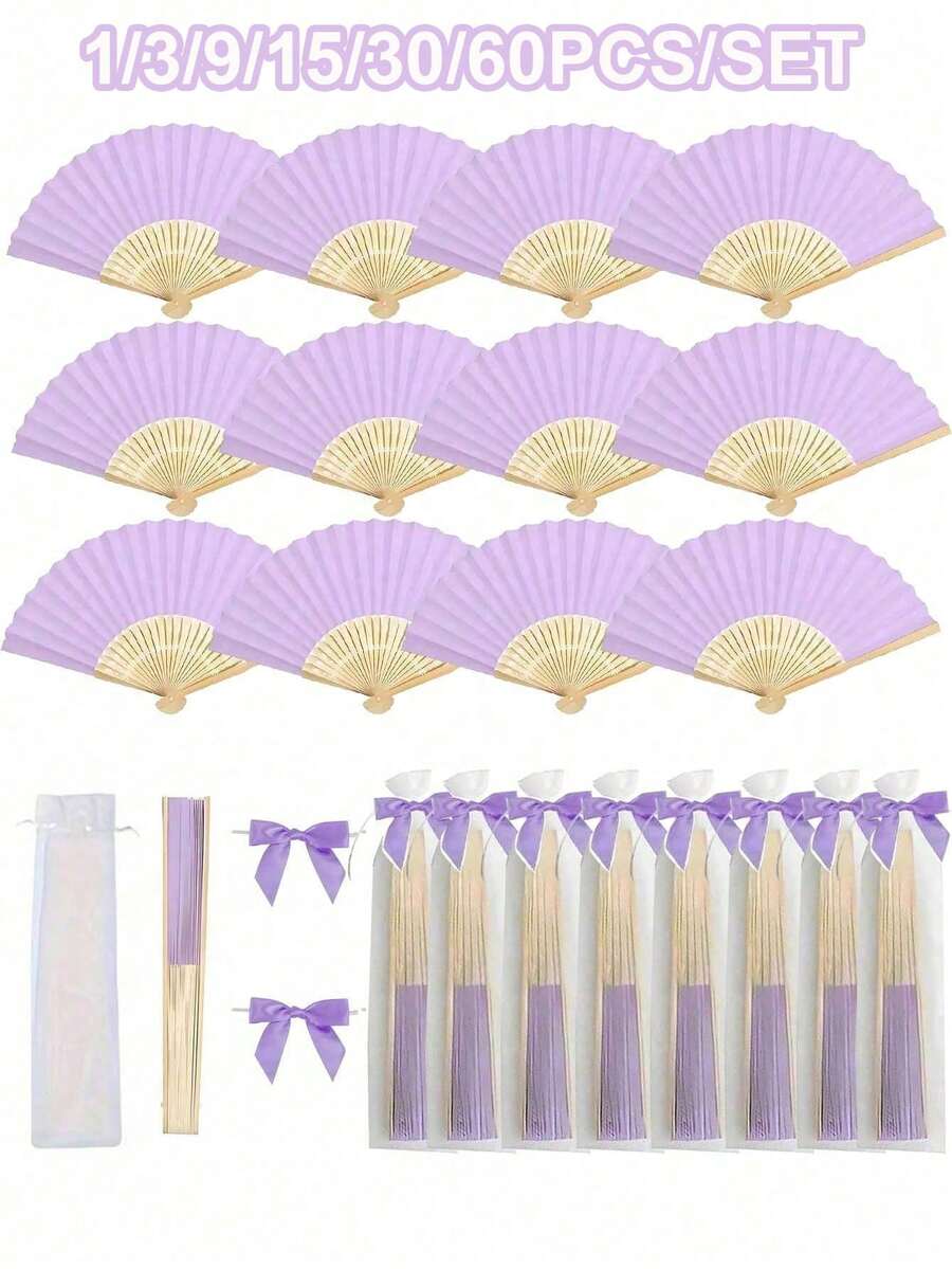 1/3/9/15/30/60件組 夏季紫色系列婚禮禮物扇子套組,女士摺扇,綠色蝴蝶結,透明沙包,婚禮派對裝飾,適合新娘禮物、生日派對伴手禮 - 彩色 - 查看 1