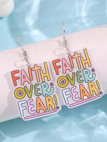 1對精緻時尚小眾個性化可愛百搭趣味 FAITH OVER FEAR! 壓克力耳環 女款 日常度假派對禮物飾品 - 彩色 - 查看 6