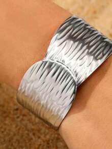 Luxury Chunky Water Ripple Wide Bangle, Adjustable Open Stainless Steel Jewelry For Women - Multicolor - View 5