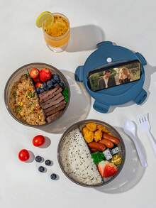 Round Divided Bento Box, Lunch Box - With Cutlery Set, School Lunch Box, Microwave (Remove Lid). Lunch Bag, Suitable For Office, School And Home Use. Back To School, Picnic, Easy To Clean - Multicolor - View 7