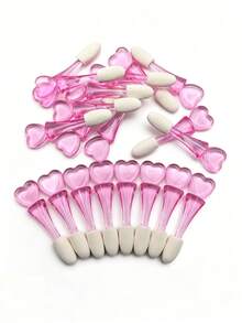20pcs Heart-Shaped Creative Design Eyeshadow Brushes, Transparent Single-Head Eyeshadow Brushes, Heart-Shaped Handle Eyeshadow Brushes, Mini Makeup Eyeshadow Brushes, Essential Eye Makeup Tools - Pink - View 1