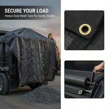 [Free Shipping] Cargo Netting 7.5x18 Ft For Flatbed Trailer Dump Truck Grain Truck PVC Coated Mesh Heavy Duty Fabric 5.5" Double Pocket Brass Grommets Reinforced Double Needle Stitch Webbing Fits Manual Automatic Systems-XY22003 - Default0 - View 3