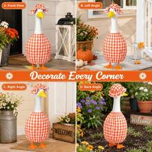 Harvest Festival Porch Goose 23 Inch Plastic Cement Statue, Goose Outfit With Hat, Suitable For Outdoor Yard Lawn Patio Decoration - Cement Lawn Goose Thanksgiving Decoration Outfit With Orange Stripes (Goose Statue Not Included) - A - View 9