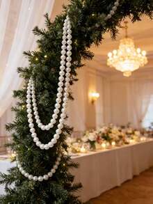 5/10/30PCS Elegant Pearl Christmas Wreath, Faux Pearl Beaded Hanging Decoration, Suitable For Christmas Tree, Fireplace Mantel, Stairs, Door Frame And Wall Decoration, Vintage Bohemian Style Winter Holiday Decor, Suitable For Living Room, Bedroom, Party Arrangement Christmas Decoration Hanging Ornament - White - View 5