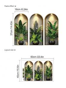 1pc 3D Green Plant Wall Sticker, Potted Greenery Peel And Stick Removable Wall Decal, Suitable For Home Office Living Room Bedroom Art Room Decoration - 1PC - View 6