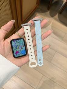 Starry Galaxy, Compatible With Xiaomi Band 10pro Strap 9/8PRO Watch 4/5/6 Leather Appearance - {Galaxy Double Buckle} - White and Blue - View 3