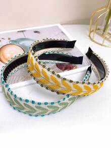 1pc New Vintage Embroidered Wide Headband For Women, Fashionable Simple Colorful Leaf Design With Teeth, Anti-Slip Hair Clip, Versatile Essential For Outings - Multicolor - View 5