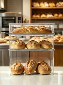 1pc/Transparent PET Bread Storage Box, Flip Lid Airtight Bread Toast Box, Moisture-Proof Dust-Proof Fresh-Keeping Kitchen Countertop Food Storage Container, Home Baking Pastries, Cakes, Cookies, Croissants, Bagels, Cinnamon Rolls, Baguettes, Etc. Meal Prep, Refrigerator Storage, Kitchen Accessories. - Transparent - View 4