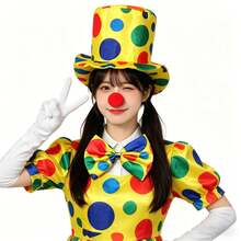 4pcs Clown Costume Set (Includes Polka Dot Hat, Nose, Gloves And Bow Tie) - Adult Circus Performance Full Outfit, Halloween, Christmas And Party Costume (Unisex), Ball Party Cosplay Clown Set - Multicolor - View 13