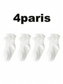 4 Pairs/1 Pair Girls' Ruched Socks, Cute Grippy Non-Slip Toddler Socks With Ruffle Trim, Suitable For 0-3 Years Old Babies - Multicolor - View 10