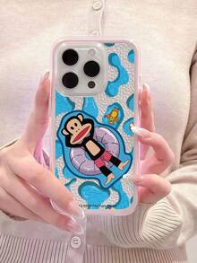 官方授權 Paul Frank 防震全包對比色 2 合 1 手機殼，卡通猴子與熊游泳圖案，新版適用於 iPhone 11/12/13/14/15/16/17 Pro Max 手機保護殼，節日禮物，日常通勤，日常防摔設計 - 彩色 - 查看 4