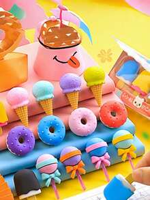 4pcs Creative Shaped Student Eraser Ice Cream Cake Eraser Set Hamburger Cartoon Eraser Stationery Gift, Back To School - Sets - View 4