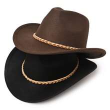 2PCS Sombrero de Mezclilla Estilo Americano Decorativo Tejido con Cuerda de Dos Colores Simple y Elegante Adecuado para Hombres y Mujeres, Adecuado para Baile Rural, Sombreros Diarios - sombrero de vaquero - Ver 5