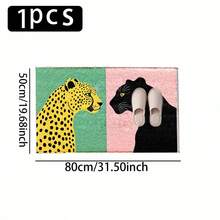1pc Pink Green Leopard & Contrast Pattern Printed Faux Cashmere Surface TPR Bottom Doormat, Bathroom Mat, Kitchen Mat, Laundry Mat, Holiday Atmosphere Decor, Home Decor, Party Decor, Wedding Decor, Dining & Kitchen Decor - Multicolor - View 15
