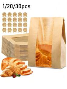 1/20/30pcs Home-Made Bread Bags, Sourdough Paper Bags With Window, Large Baking Bags For Storing Cookies And Snacks, With Cute Sealing Stickers - Multicolor - View 1
