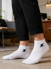 1/5/10/15/20 Pairs Men's Solid Color Low-Cut Boat Socks, Lightning Embroidery Sports Short Socks, Non-Slip And Wear-Resistant - Multicolor - View 4