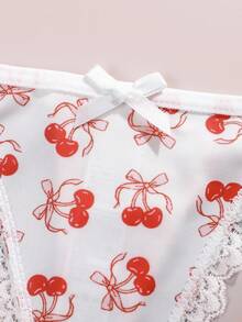 5pcs Printed/Solid Color Comfortable Lace Patchwork Women's Thong Panties - White - View 6