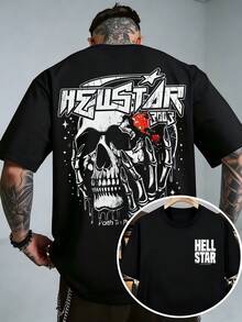 Men's Hellstars "Path To Paradise" Skull Graphic Oversized Cotton Short Sleeve T-Shirt - Black - View 1