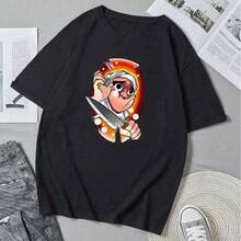 Printed T-Shirts Featuring Popular Anime Series,  Comic Style, Urban Style Suitable For Various Summer Occasions. - Black - View 1