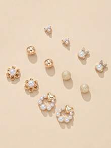 6 Pairs Cute Fashionable Shiny Rabbit & Flower Combination Earrings For Women, Suitable For Dating And Outings, Non-Repeating Exquisite Stud Earrings - Yellow Gold - View 4
