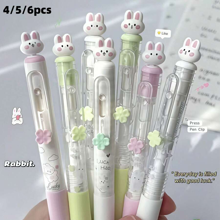 一套可爱粉色兔子造型圆珠笔，创意旋转笔筒，0.5mm黑色速干墨水，趣味减压旋转笔芯，硅胶笔套，0.5mm速干黑色笔芯，适合办公、返校、节日礼物。日记本、学校用品、办公用品，男女皆宜的可爱笔 - 套裝 - 查看 1