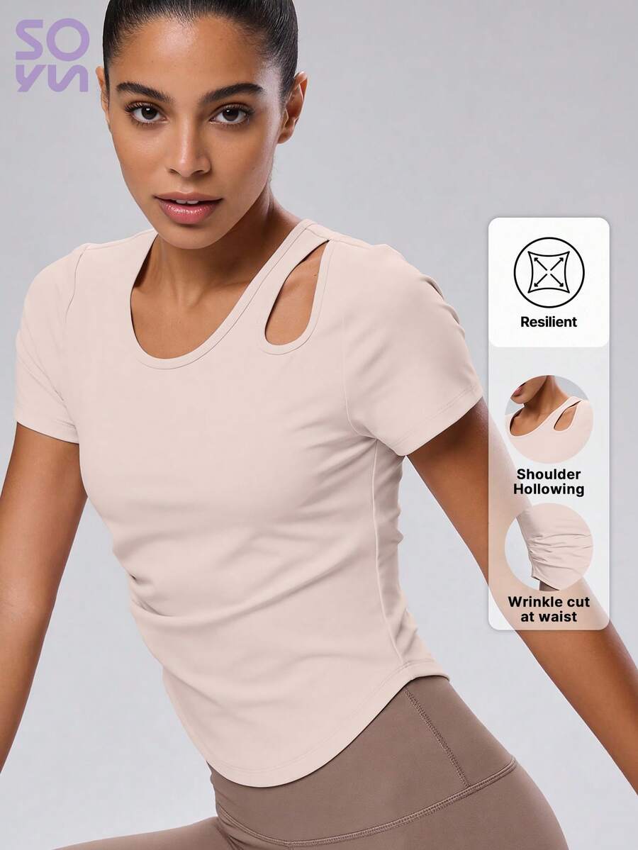 Soyun Gaun Yoga Wanita Terusan dengan Detail Kerut dan Bra Terintegrasi, Cocok untuk Olahraga, Kebugaran, dan Yoga - Berwarna merah muda - View 1