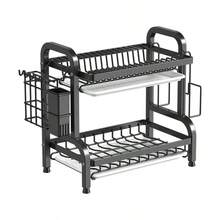 LÈRFM [MXBTG]1pc Dish Rack, Double Layers Space Saving Dish Drying Rack, Countertop Household Large Capacity Dish Storage Holder, For Kitchen Countertop, Kitchen Organizers And Storage, Kitchen Accessories - Black - View 8