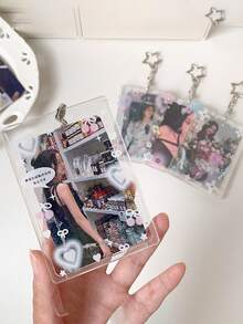 1pc Transparent Glitter Card Holder For 3-Inch Photo Card Storage And Display, Student , Fan Card, Bus Card, Backpack Anti-Loss Pendant - A - View 5