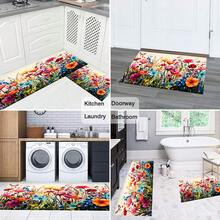 1pc Colorful Wildflower Butterfly Pattern Printed Faux Cashmere Surface TPR Bottom Doormat, Bathroom Mat, Kitchen Mat, Laundry Room Mat, Holiday Atmosphere Decor, Home Decor, Party Decor, Wedding Decor, Dining & Kitchen Decor - Multicolor - View 9