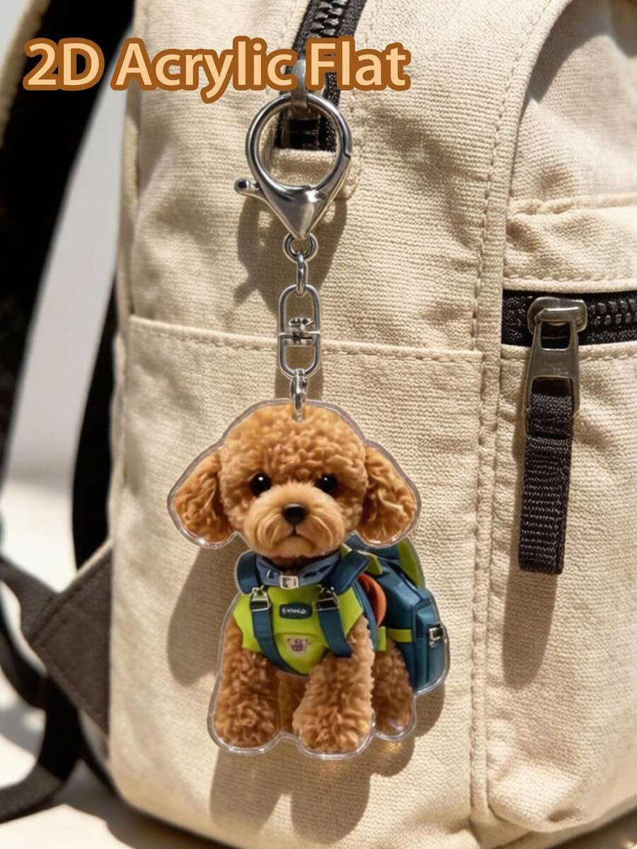 2D Fluffy Poodle Keychain - Brown Puppy, Waterproof Scratch-Resistant Acrylic Pendant, Lightweight Women's Gift, Exclusive For Pet Owners - Valentine's Day, Mother's Day, Campus Accessories, Daily Carry, Quirky Charm, Protective Film, Animal Accessories, Women's Accessories, Christmas, Carefully Selected Gift For Dog Lovers