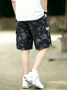 Boys' Summer Utility Style Shorts, Camouflage Print, Woven Non-Stretch Casual Shorts, Suitable For 6-12 Years Old Boys, Commute / Outdoor Versatile - Black - View 5