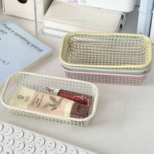 This Stylish And Multifunctional Iron Desktop Storage Basket Comes In Four Colors That Can Be Freely Mixed And Matched. With Its Thickened Hollow Mesh, It's A Versatile Desktop Organizer Suitable For Various Holidays And Parties. - Peach Pink + Creamy Yellow - View 12