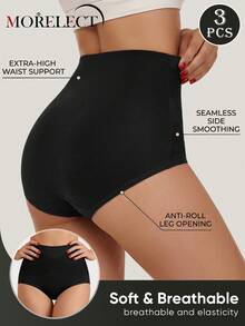 Morelect 3pcs/Set Women's High Waist Briefs, Comfortable, Skin-Friendly, Soft, Light Tummy Control - Multicolor - View 4