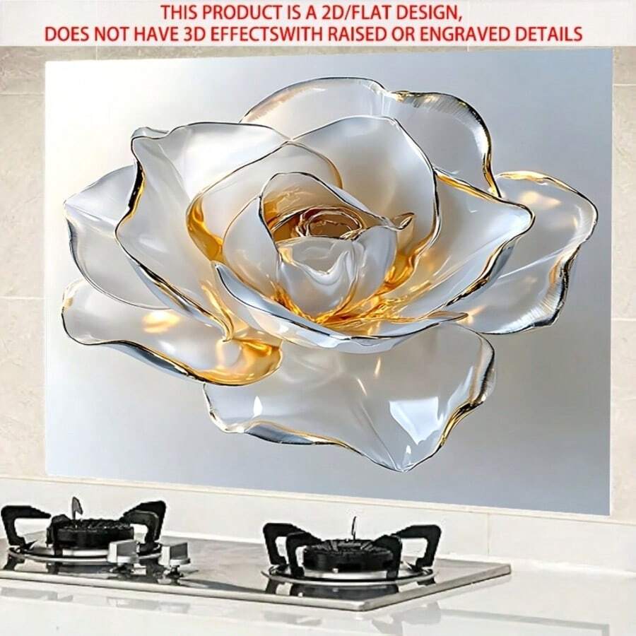 1pc Gold-Edged Rose Kitchen Sticker, PVC Sticker, Suitable For Holiday Decoration, Luxury Theme Kitchen, Elegant Style Pantry, High-End Restaurant Area 2D/Flat