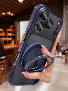 Luxury Matte Electroplated 360 Magnetic Bracket Holder Phone Case Compatible With IPhone 17 ProMax 17Pro 17 16 15 14 13 Pro Max Camera Lens Protector Shockproof Cover - Blue - View 1