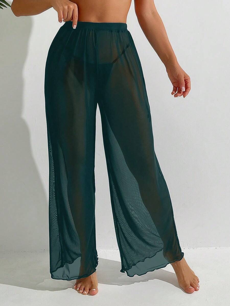 Conjunto de cubrecuerpo y pantalones de unicolor, versátil y casual para uso diario para mujer - Agua verde azul - Ver 1
