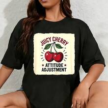 100% Cotton T-Shirt With Juicy Cherry Attitude Fit Design - 風格 - 查看 1