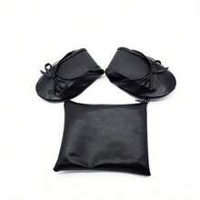 Bailarinas Portátiles Para Mujeres, Zapatos Planos Enrollables Con Suela Suave Y Lazo, Cómodos Zapatos Planos De Baile Con Bolsa De Mano - [Negro] - Ver 2