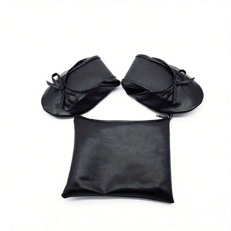 Portable Ballet Flats For Women, Roll-Up Flat Shoes With Soft Sole And Bow, Comfortable Dance Flats With Handbag - [] - 查看 2