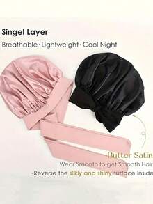 1pc Luxury Satin Sleep Bonnet With Adjustable Bow, Lightweight Hair Protection Cap, Suitable For Curly/Braided/Natural Hair, Multiple Colors Available, Essential For Nighttime Hair Care, Soft And Comfortable, Perfect For Beauty And Travel - View 3