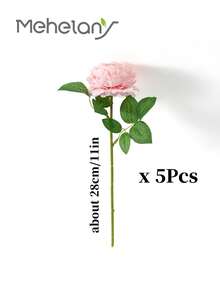 MEHELANY 5/1pc Light Pink Artificial Peony Flower With Stem, Faux Flower For Home Party Decor, Wedding Centerpiece, Home Vase Arrangement, Autumn Decoration, Living Room, Kitchen, Hotel And Office Decor - Pink - View 4