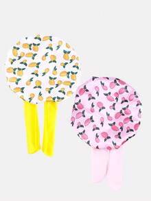 2 piezas Gorros de pelo redondos de satén con cinta elástica estampada para niños, adecuados para uso diario - JDKB-21E Rosa Mango/Blanco Mango - Ver 3